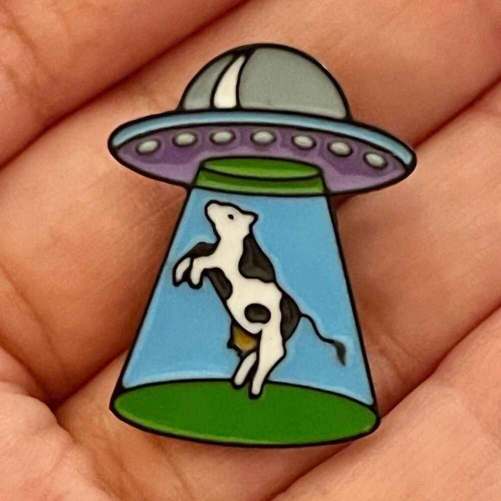 Alien Cow Abduction UFO Enamel Pin